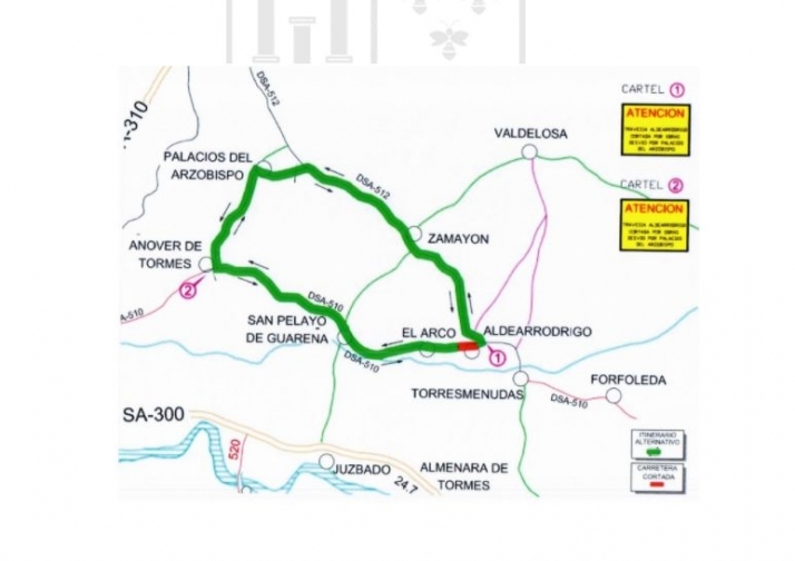 Cortada al tráfico la carretera DSA-510, a su paso por Aldearrodrigo, hasta el próximo día 25