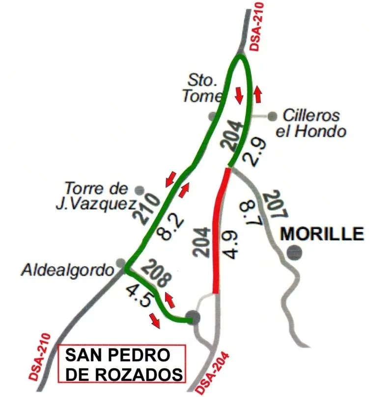 Corte de la carretera DSA-204 desde el cruce de acceso a Morille a San Pedro de Rozados  