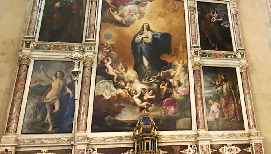 Retablo de La Purísima, con el cuadro de San Agustín en la parte inferior derecha