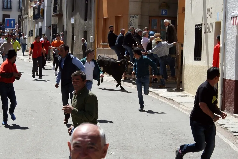 En pleno encierro por las calles de la localidad | Fotos Sara Bayón