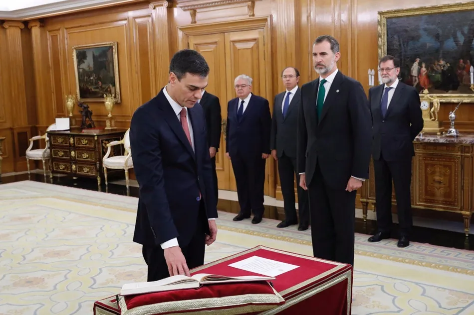 Pedro Sánchez promete el cargo de presidente del Gobierno, este sábado en el Palacio de la Zarzuela. Foto: @psoe