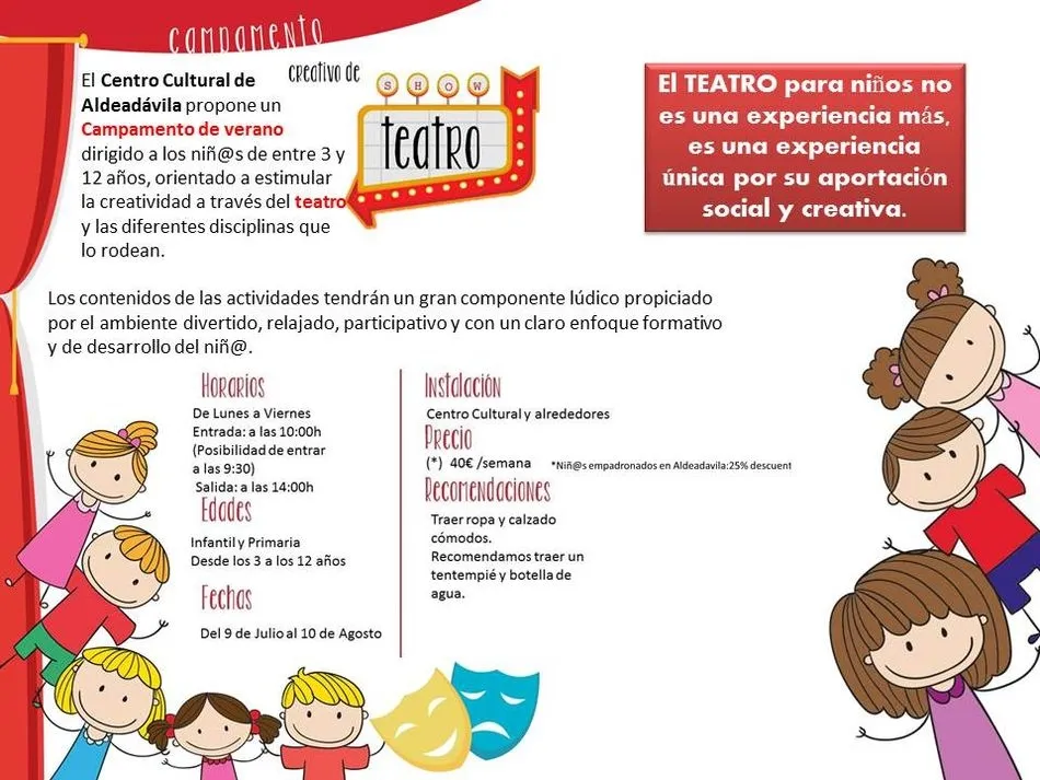Campamento de teatro para niños durante el verano  
