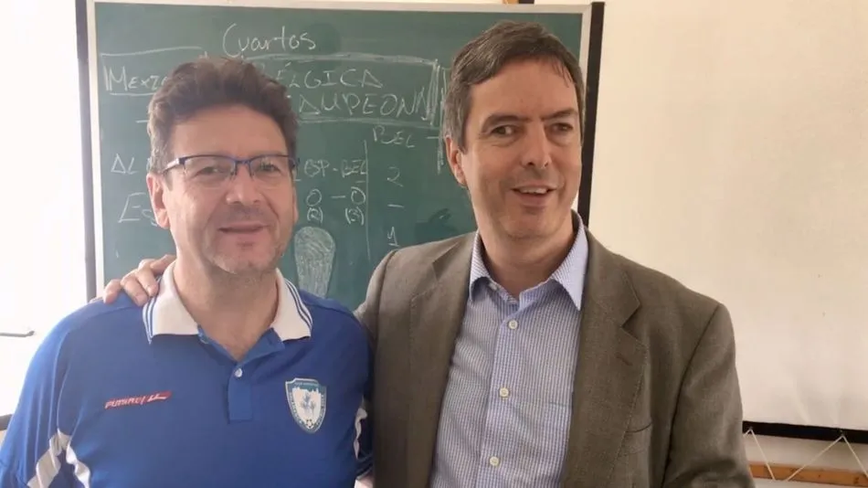 Enrique Sánchez Guijo y Tomás de Dios  en su visita al Campus de Verano del F.S. Salamanca.