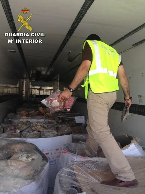Foto 2 - Intervenidos 10.700 jamones y embutidos ib&eacute;ricos congelados en mal estado