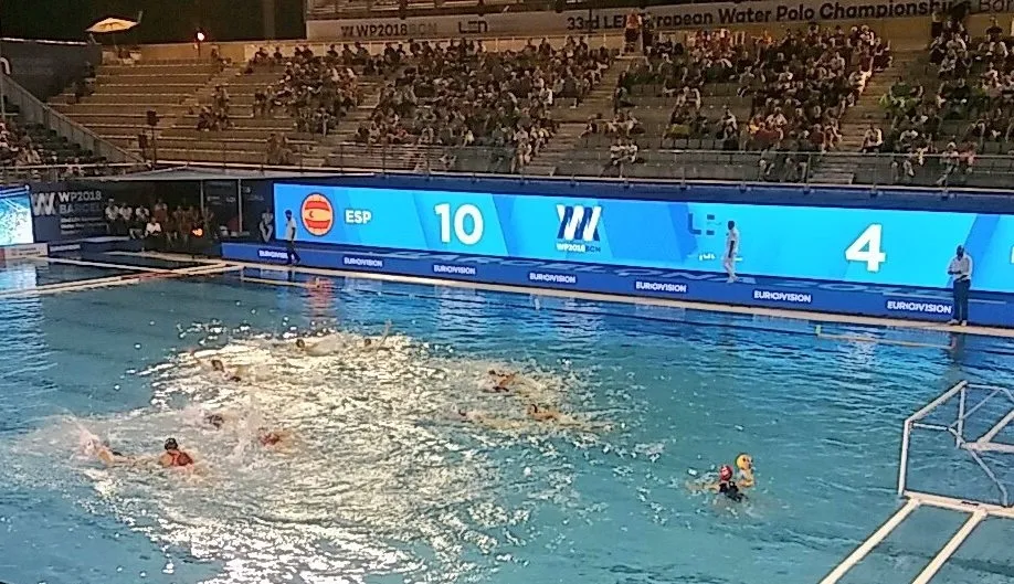 Imagen de las Piscinas Picornell de Barcelona durante la disputa del partido de cuartos de final