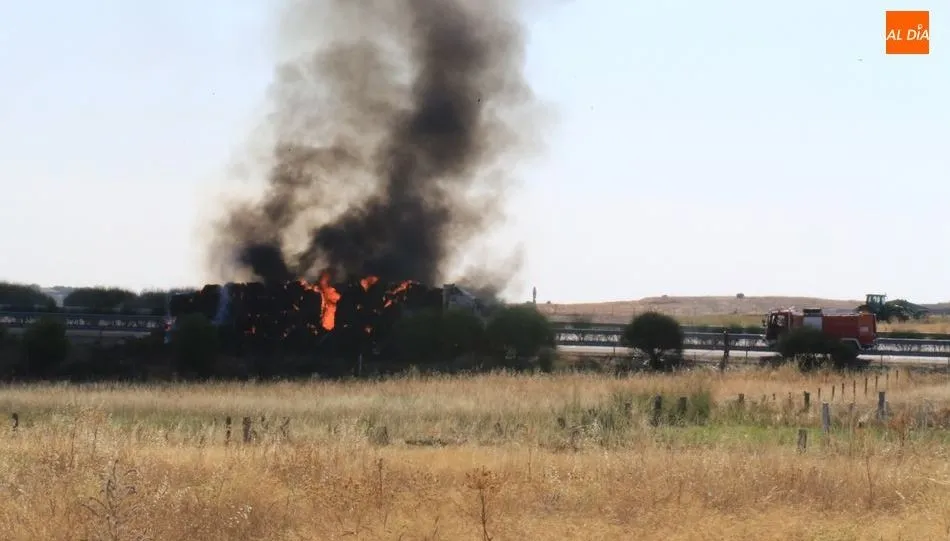 Foto 5 - El tr&aacute;fico se complica en la A-66, a la altura de Arapiles, por el incendio de un cami&oacute;n