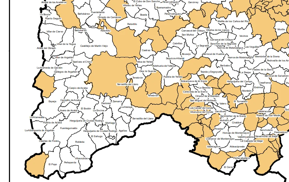 En el mapa aparecen los municipios de menos de 500 habitantes que no cuentan con planeamiento urbanístico propio