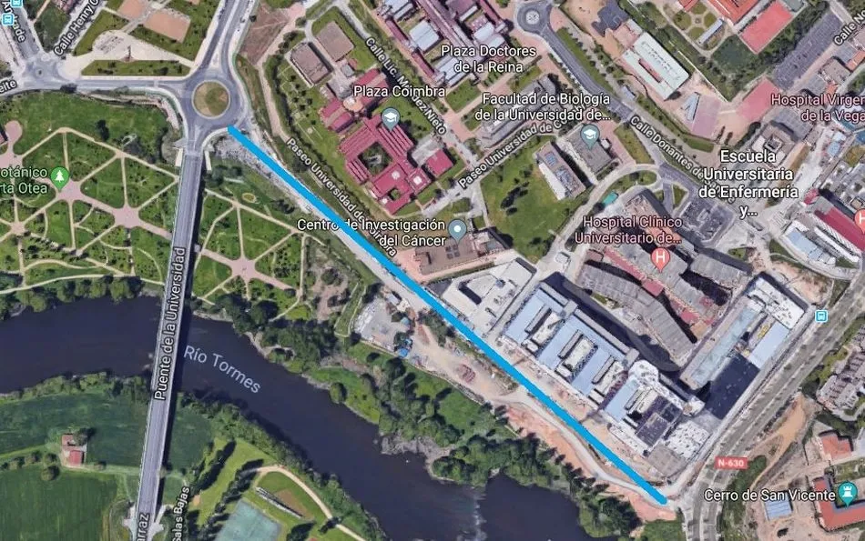 Plano del vial que será el principal acceso al nuevo Hospital de Salamanca y cuyas obras se han retrasado