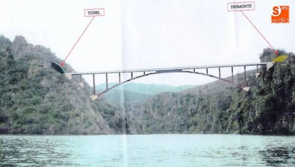 Montaje virtual de cómo sería el puente construido entre Masueco y Ventozelo / PLATAFORMA PUENTE