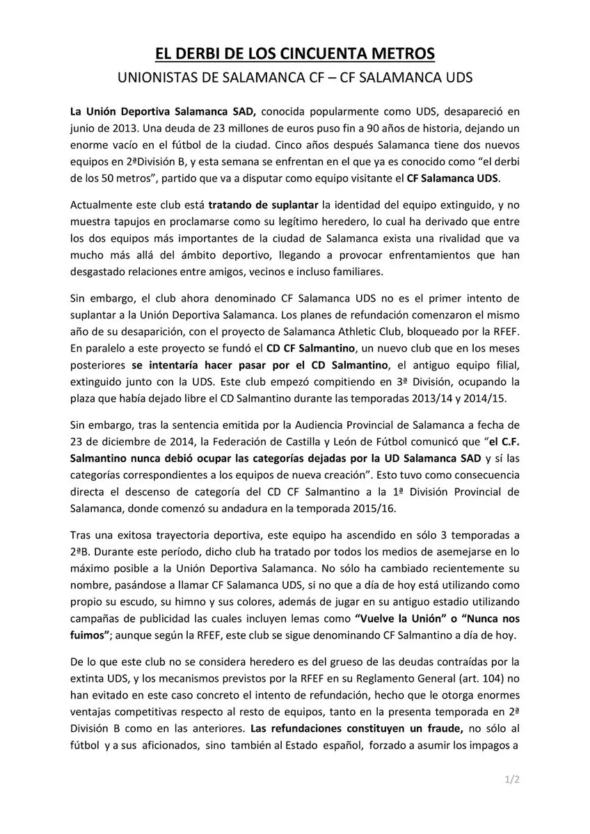 Foto 3 - Seguidores de Unionistas atacan al Salamanca UDS en las redes con el lema #Uni&oacute;nSoloHuboUna