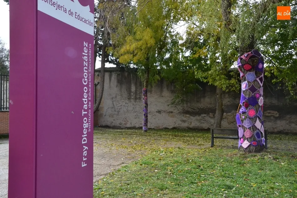 Foto 2 - La AMPA del Fray Diego cubre de ganchillo varios &aacute;rboles del IES  