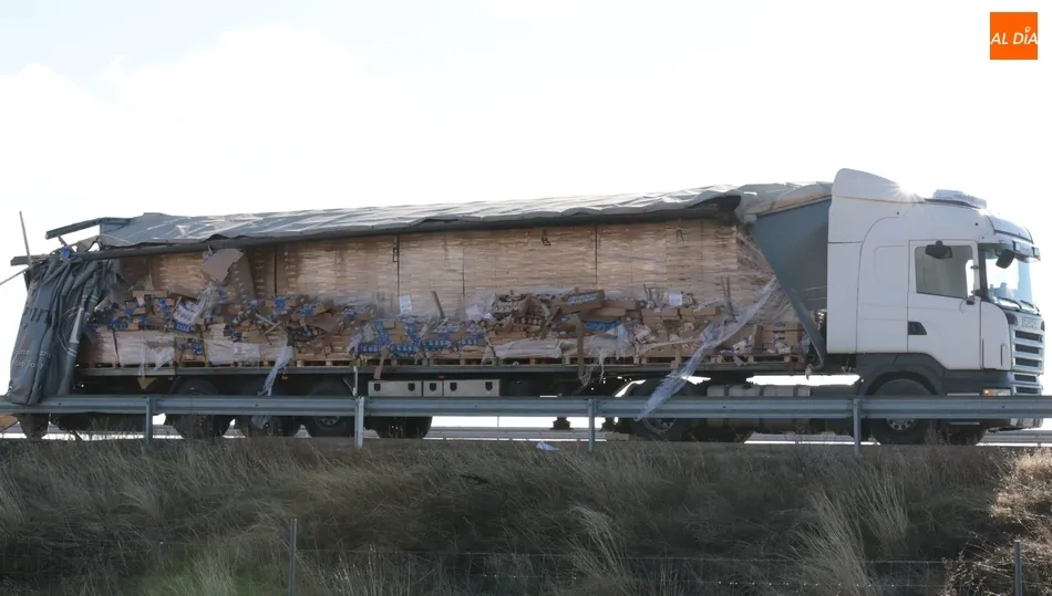Foto 5 - Un cami&oacute;n pierde la carga en la A-62 a la altura de Calzada de Don Diego  