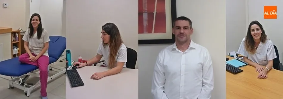 De izq. a dcha., Isabel Alén Piñuel, fisioterapeuta y coordinadora del servicio, Esther Sánchez, terapeuta ocupacional; Fabián Sánz, psicólogo, y Almudena Solórzano, logopeda