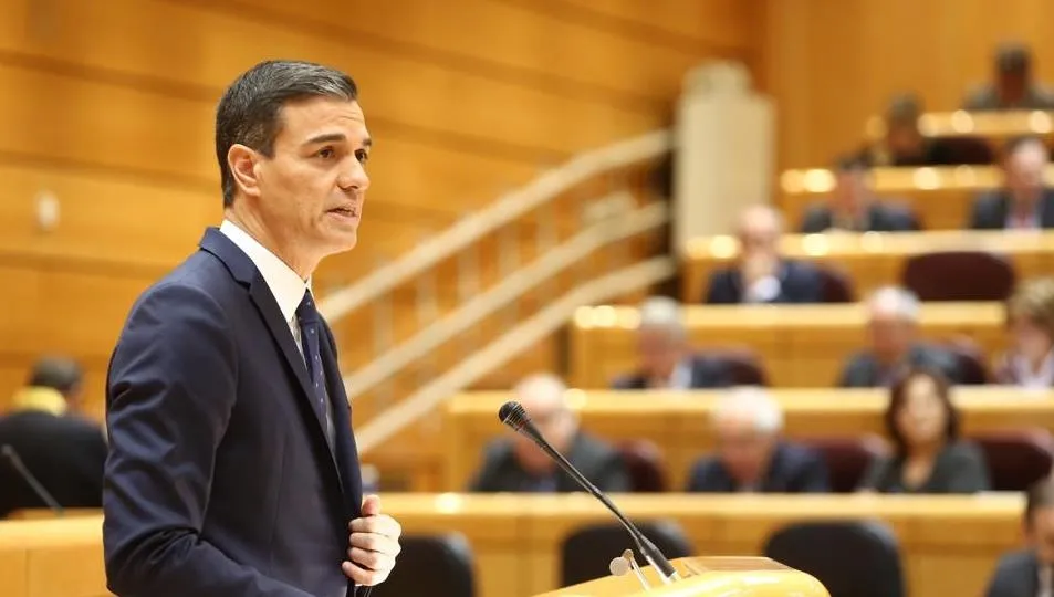 Pedro Sánchez, presidente del Gobierno, durante su intervención en el Senado