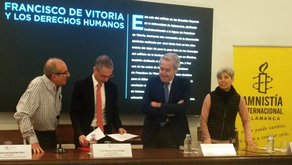 Ricardo Rivero, Ignacio Berdugo, Juan Luis Hernández Mira y Pilar Hierro, ponentes de esta mesa redonda. Foto @aisalamanca