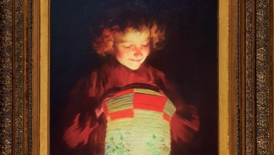 Fragmento de la obra “Niña con farolillo”, una pintura al óleo creada por Lluís Graner Arrufí (Barcelona, 1863-1929) en torno a 1898