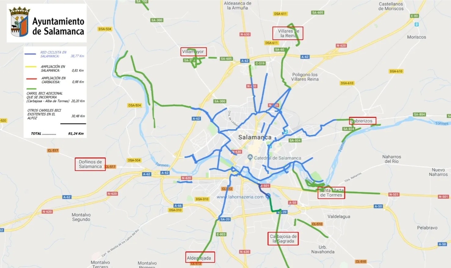 Plano general del carril bici de Salamanca y Alfoz