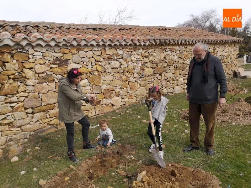 Momento de la plantación de los árboles por parte de los vecinos de Morille