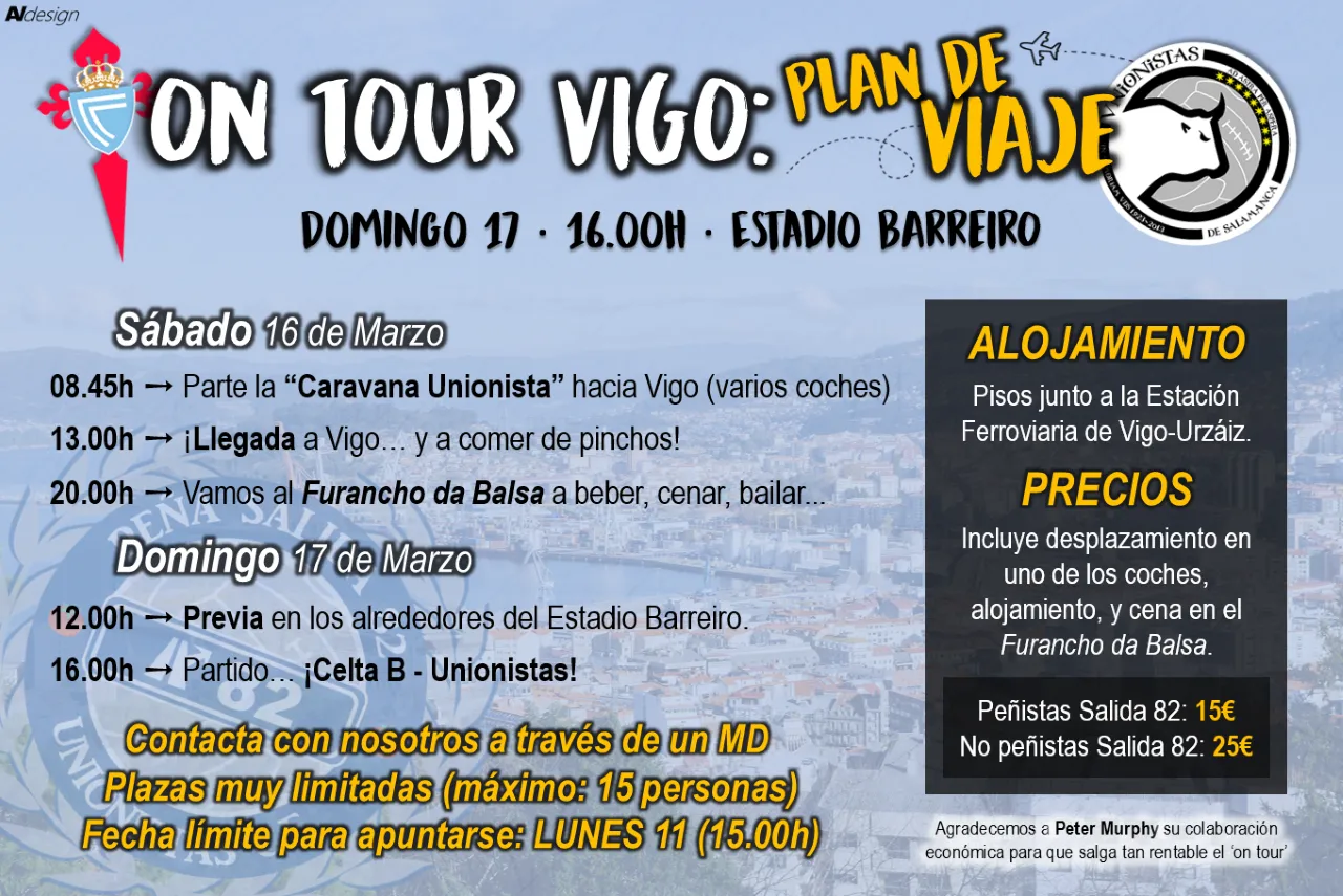 Cartel del viaje a Vigo por parte de la peña Salida 82