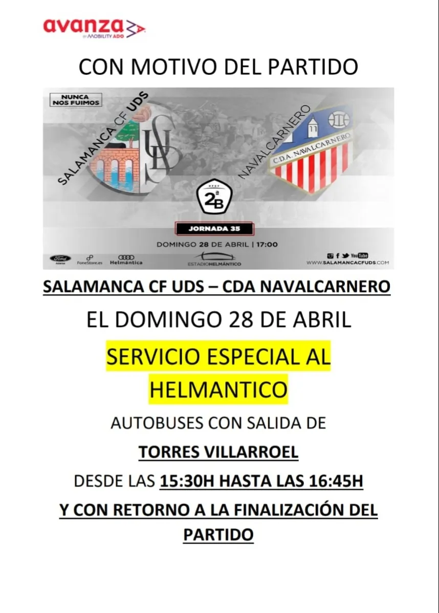 Foto 2 - El Salamanca UDS-Navalcarnero contar&aacute; con un servicio especial de autobuses al Helm&aacute;ntico