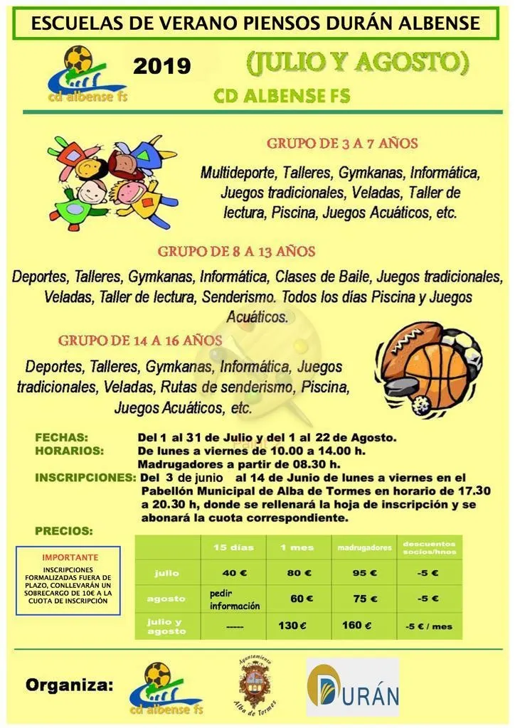 Foto 2 - El Piensos Dur&aacute;n Albense lanza sus &lsquo;Escuelas de Verano&rsquo;