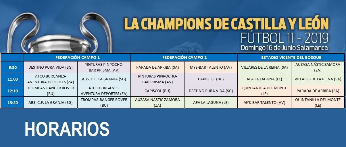 Horarios de la competición