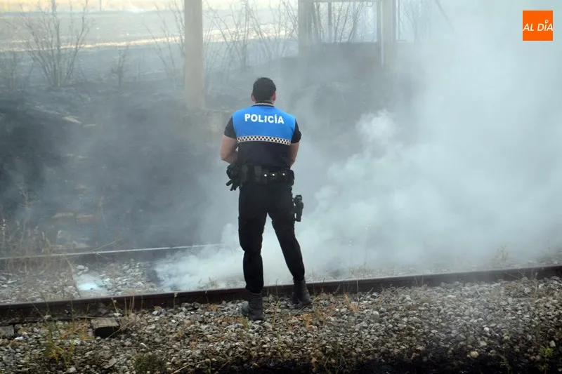 Foto 2 - Complicado incendio junto a la estaci&oacute;n de tren de Pe&ntilde;aranda