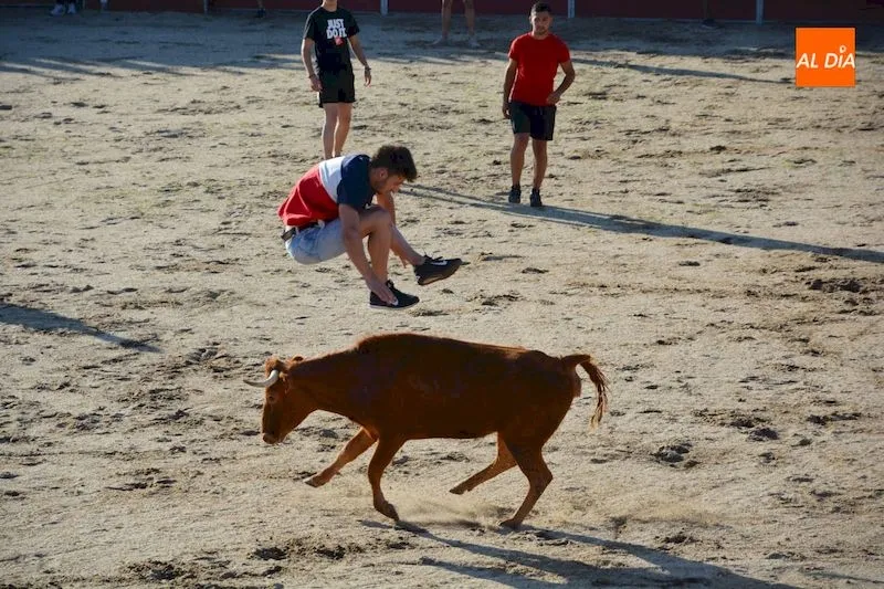 Salto realizado por uno de los participantes en la capea / Lydia González