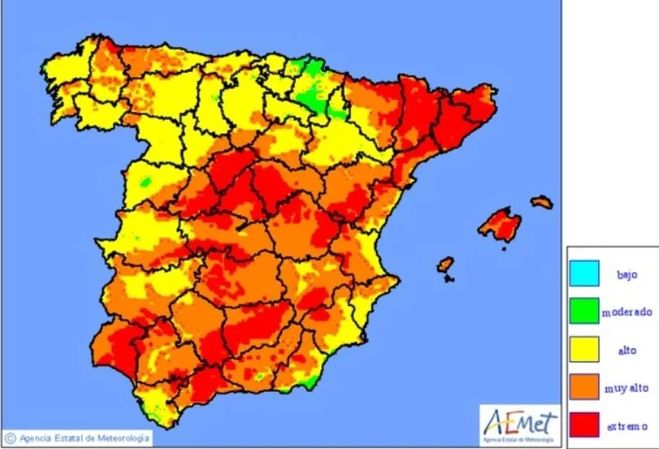 Tres cuartas partes de España estarán mañana en riesgo elevado de incendios  