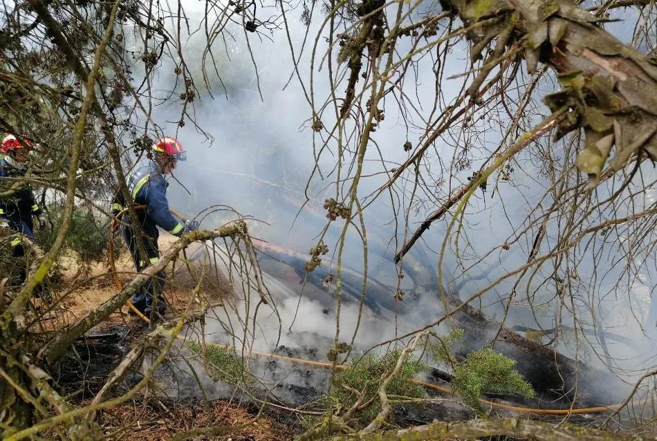 Un fuego declarado en las Huertas de Santa Cruz se queda cerca de varias viviendas  