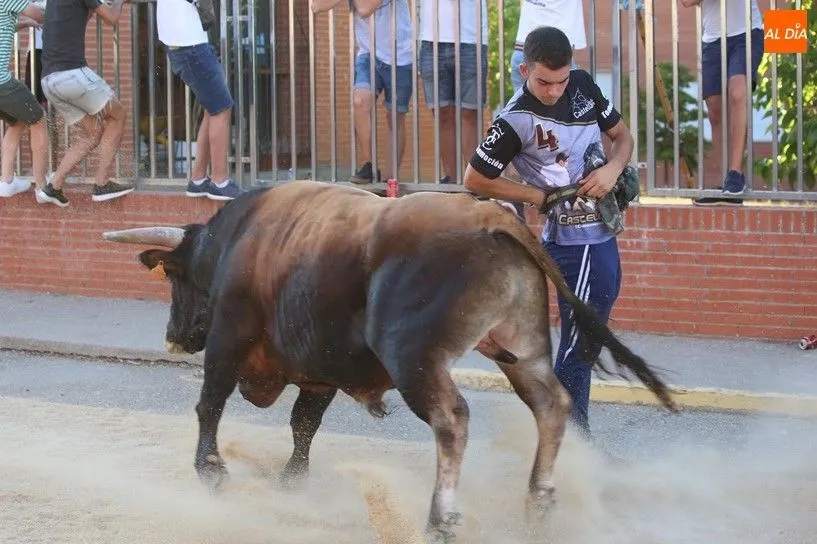 Un mozo hace un quiebro al segundo novillo del encierro | Paula Martín