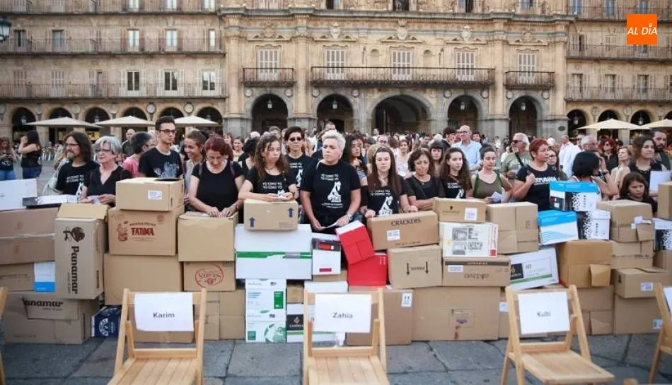 Uno de los actos reivindicativos organizados anteriormente por la Asamblea de Apoyo a Personas Migrantes, en la Plaza Mayor