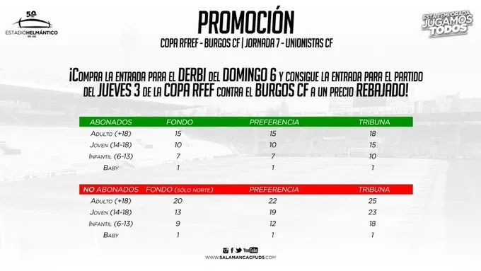 Precio para el derbi con promoción incluida del partido de Copa RFEF / Salamanca UDS