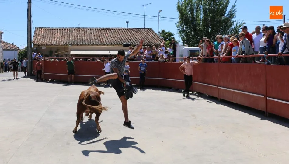 Salto de uno de los recortadores sobre el novillo de Orive / CORRAL