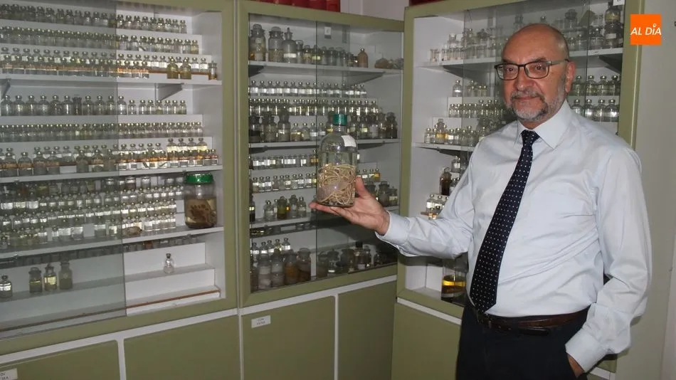  el catedrático de Parasitología Fernando Simón Martín con parte de la colección que impulsó Fernando Simón Vicente