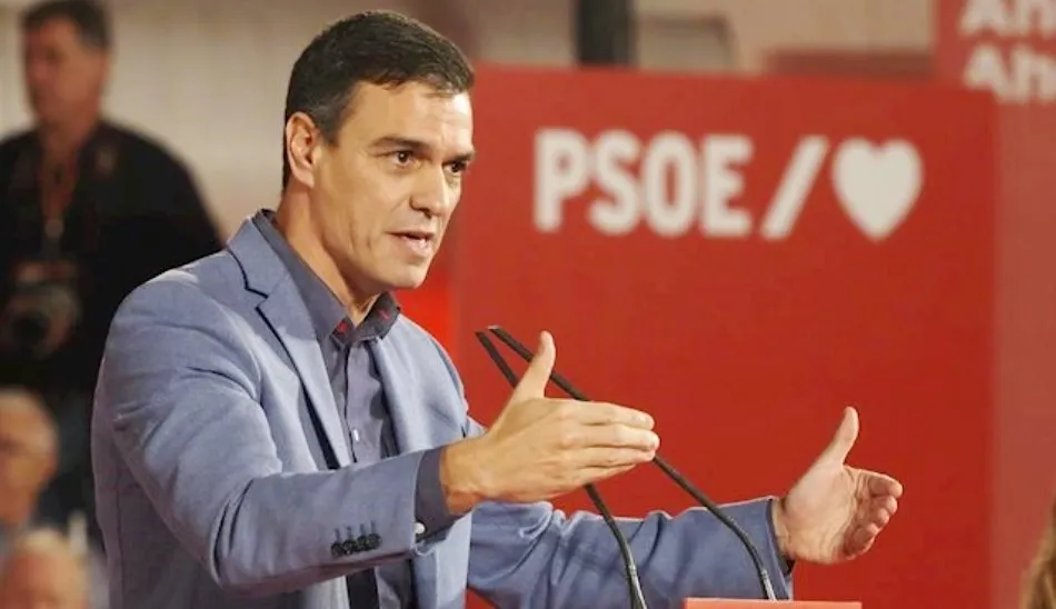 El presidente del Gobierno en funciones, Pedro Sánchez, durante su intervención en un acto político socialista en Valladolid. Foto de EP
