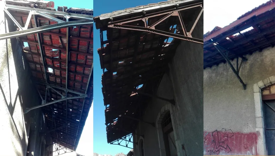 Estado de los tejados de varias naves en la Vía Verde