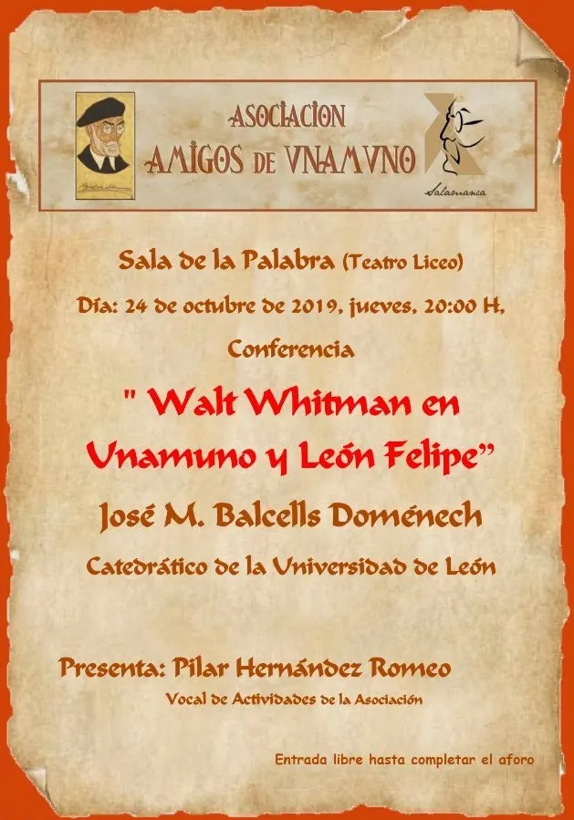 Foto 2 - La Sala de la Palabra acoger&aacute; el pr&oacute;ximo jueves la conferencia &lsquo;Walt Whitman en Unamuno y Le&oacute;n ...