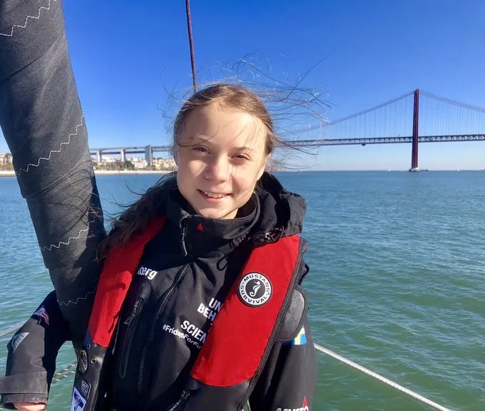 Greta Thunberg a su llegada a Lisboa / Twitter Greta Thunberg