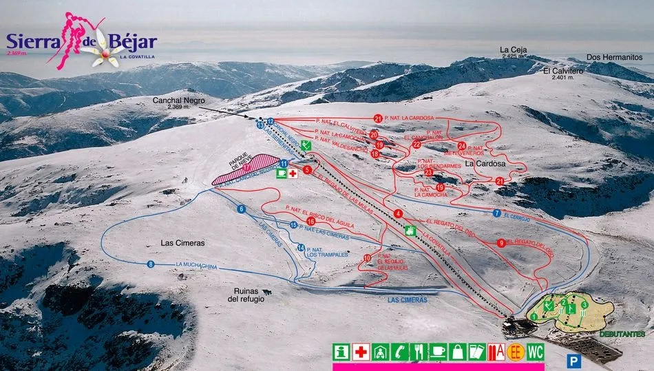 Plano de pistas de la Estación de Esquí La Covatilla