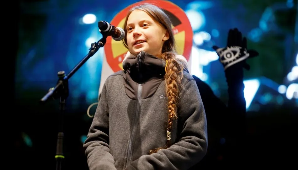 Greta Thunberg en su intervención tras la Manifestación por el Clima, en Madrid. Foto EP