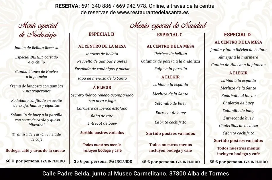 Menús de Navidad 2019 en Restaurante De la Santa
