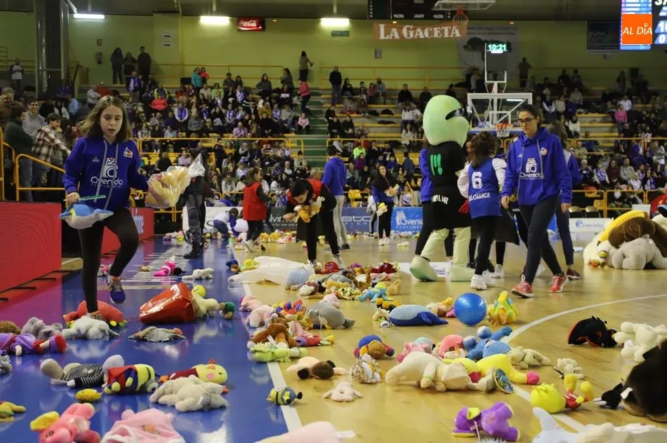 Los peluches, sobre el parqué del pabellón / Lydia González