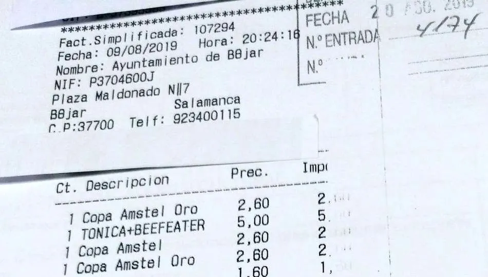 Copia de la factura de la Concejalía de Cultura