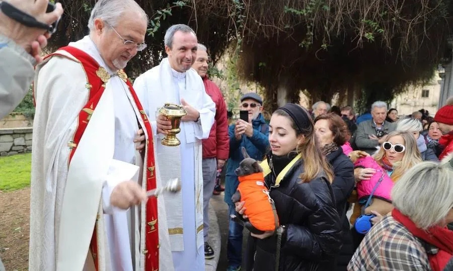El superior del convento de los Capuchinos, el padre Domingo Montero, se encargó de bendecir los animales en el Campo de San Francisco. Foto de Lydia González