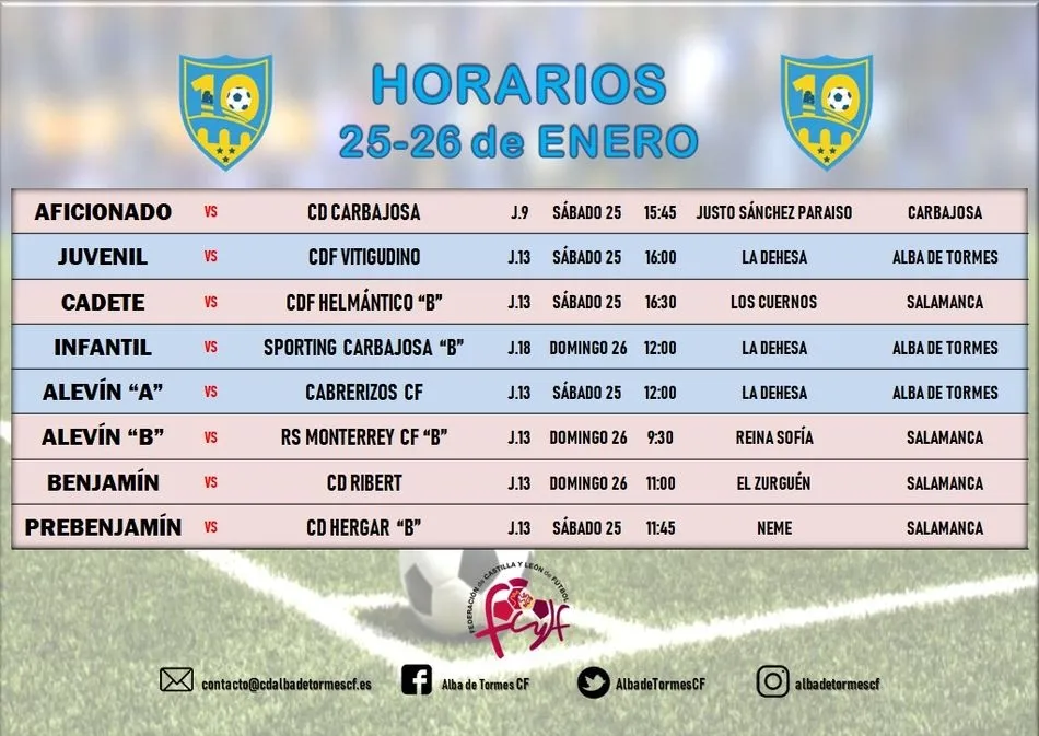Alba de Tormes CF. Partidos del fin de semana (25-26 de enero)