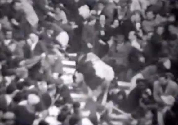 Entre las imágenes antiguas se encuentra la ocasión en que un cabestro saltó a un tablao