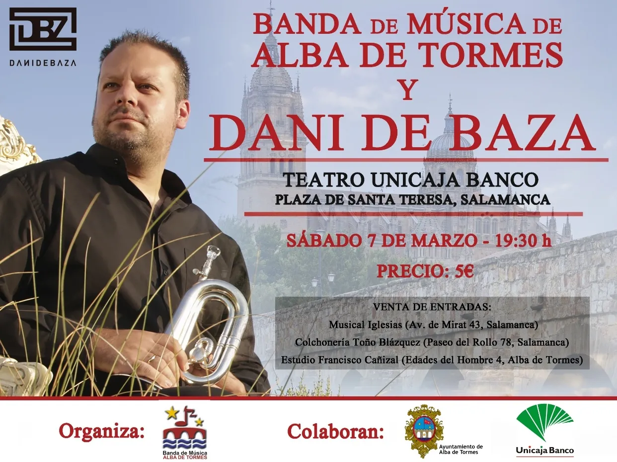 Cartel del acto cultural en el que participarán la Banda de Música de Alba de Tormes y el artista Dani de Baza
