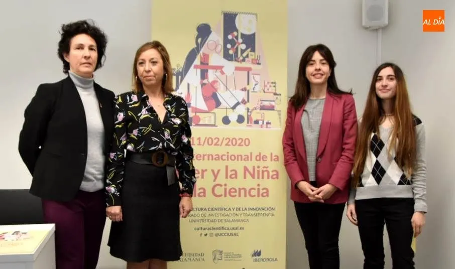 La vicerrectora de Investigación y Transferencia, Susana Pérez, junto a Beatriz Crisóstomo, responsable de Innovación Global en Iberdrola; Mar Siles, delegada del CSIC en Castilla y León; y Marian Tardáguila, coordinadora de las actividades. Foto de Paula
