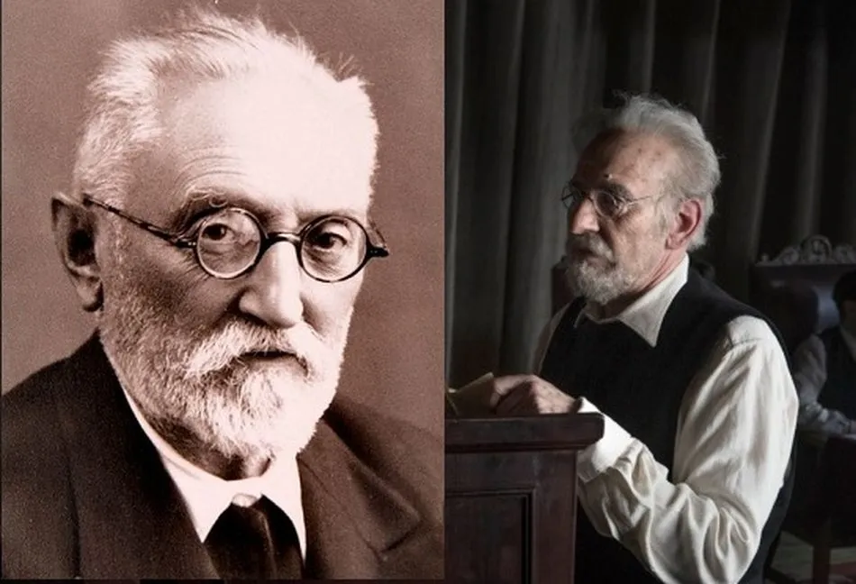 El Unamuno real junto al interpretado por Karra Elejalde en Mientras dure la guerra